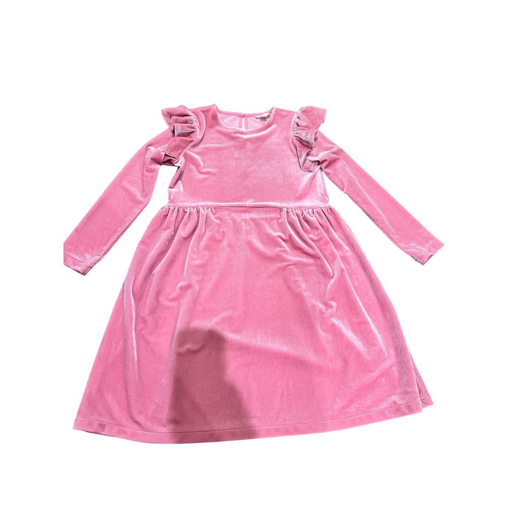 Crewcuts J.Crew Girls Pink Velvet Ruffle Shoulder Long Sleeve Dress Size 10